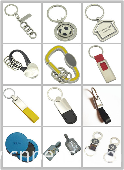 Promotion Printing Stamp Logo Metal Key Ring Leather Keychain (F3028B)